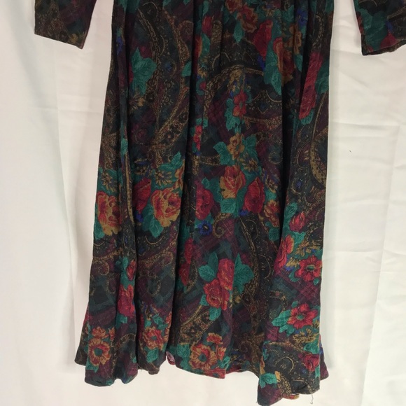 80's Floral Print Long Sleeve Dress Stuart Alan Petites Sz 8 Button and Zipper - Picture 6 of 12